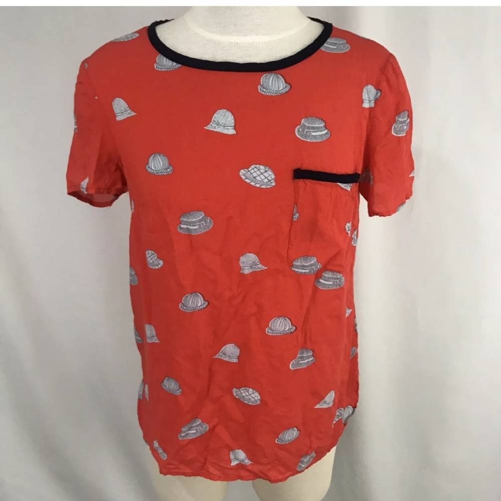 MAEVE Short Sleeve Blouse Shirt Rayon Orange